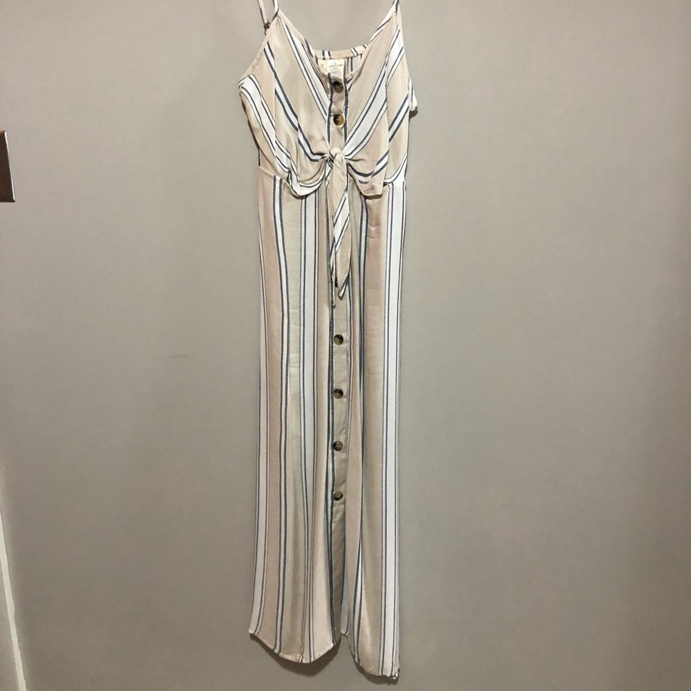 Tan, blue and white skinny strap dress